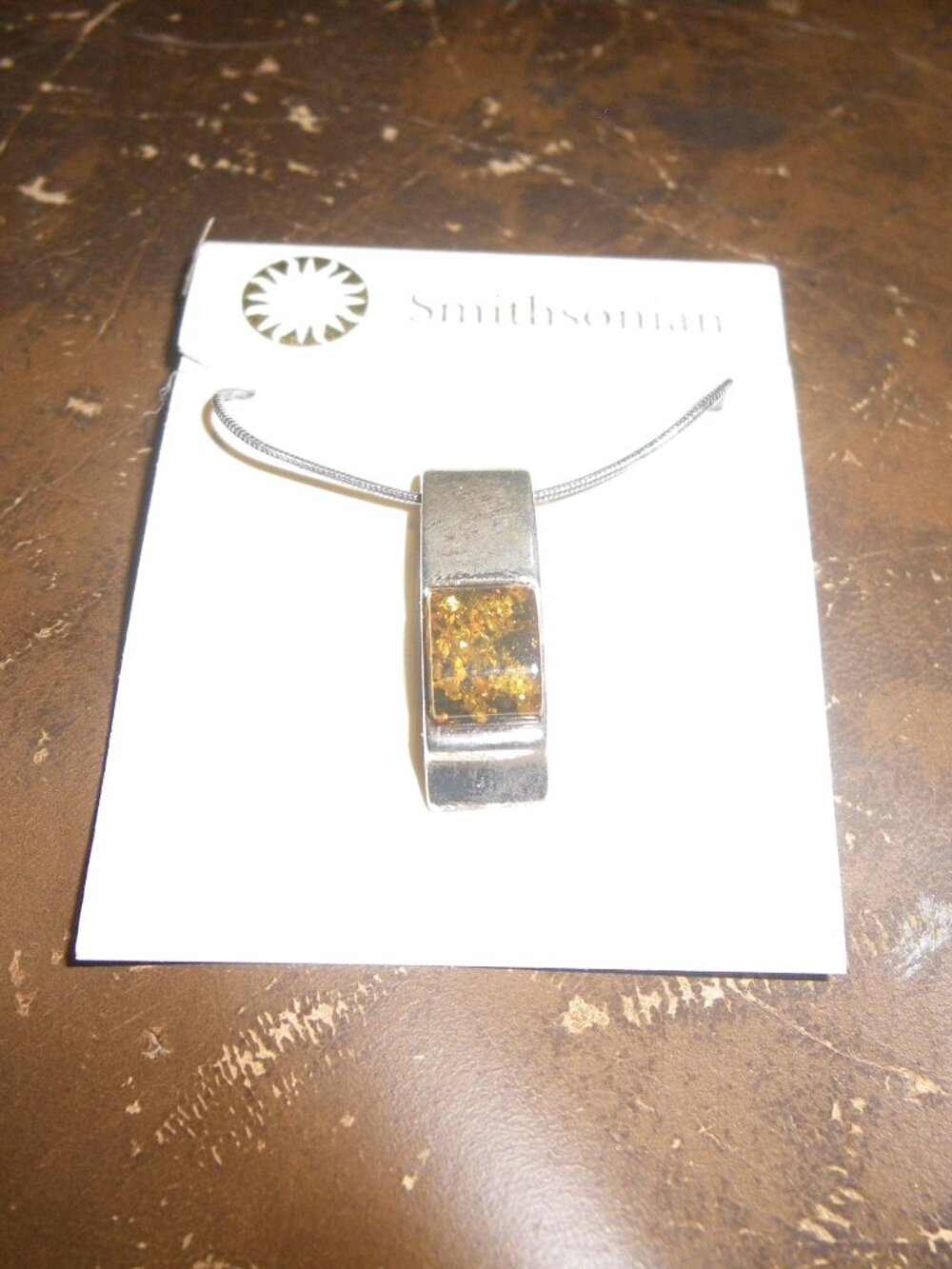 Women’s Sterling Silver Thin Necklace w/ Sleek Modern Amber Pendant